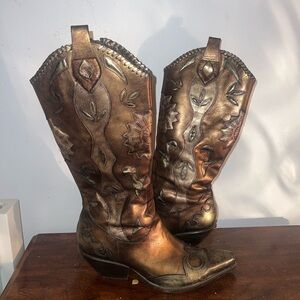 BCBG Metallic Embroidered Cowbody Heeled Boots